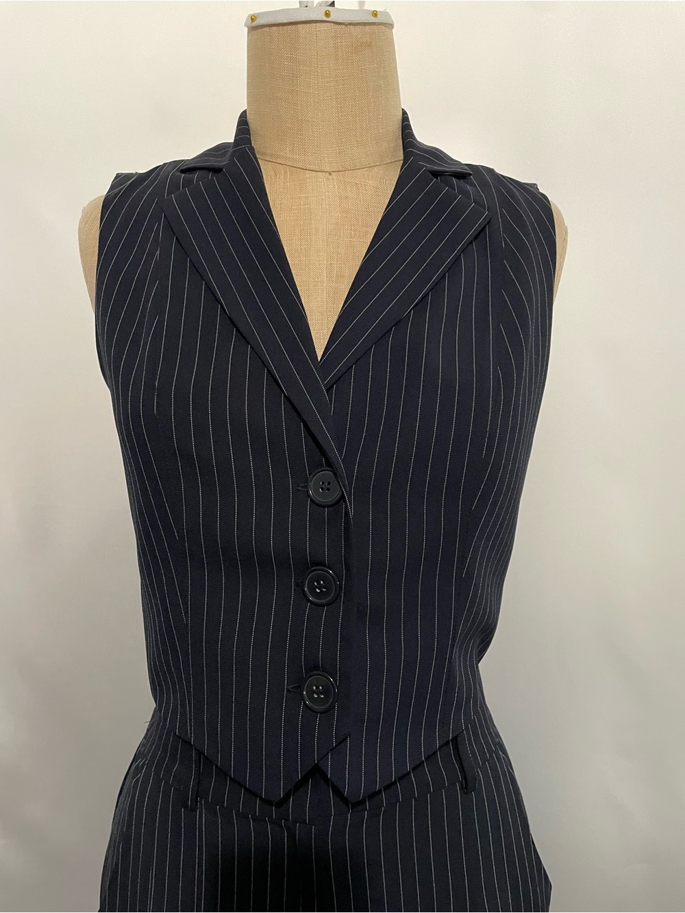Bar III Navy Pinstripe Sleeveless Vest